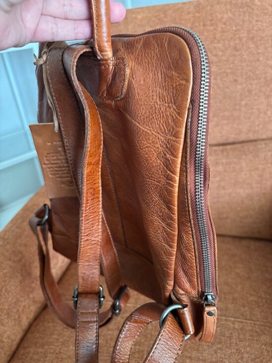 Vilenca Holland Emilia Woven Genuine Leather Woven Backpack Cognac Brown main image 10